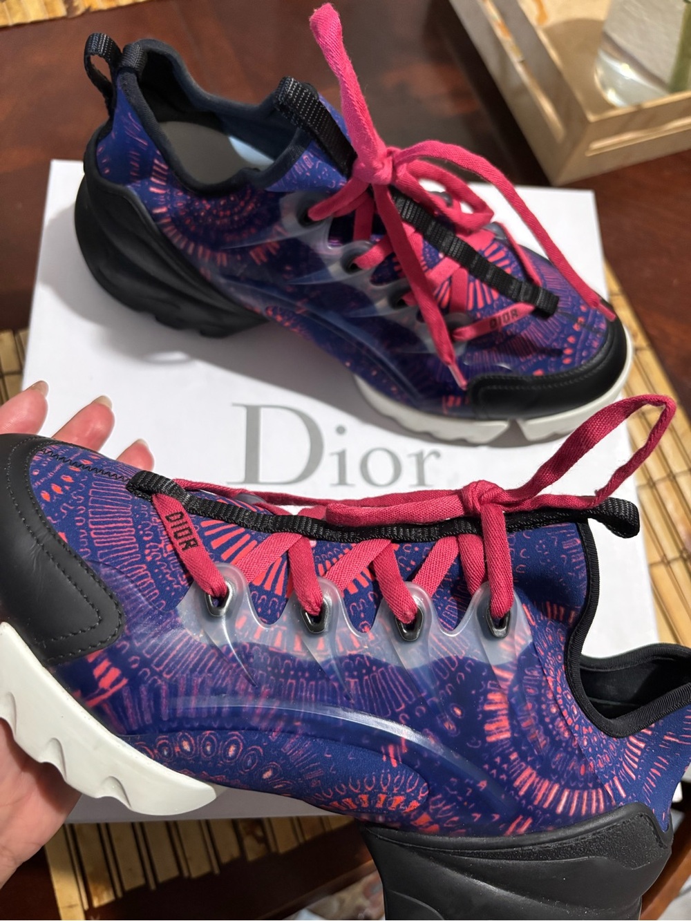 Dior Navy & Pink Patterned Low-Top Sneakers